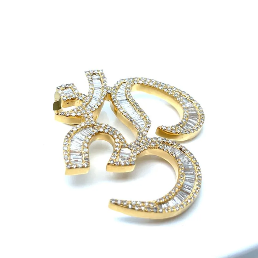 10k Gold Baguette 2.22ct Natural Diamonds OM Charm Pendant - SP47153