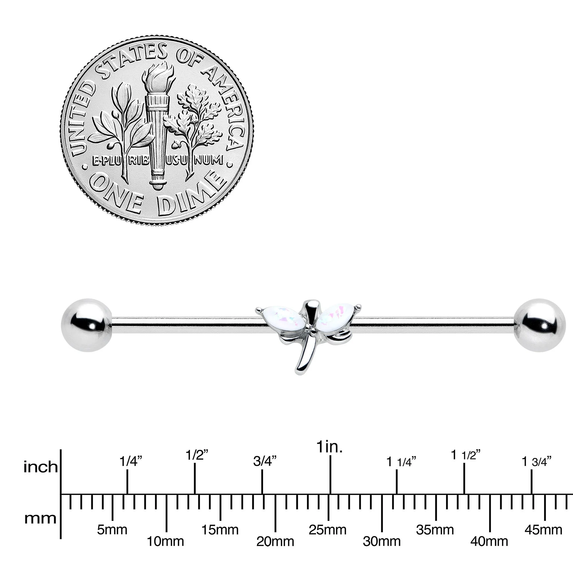 14 Gauge White Faux Opal Simple Style Dragonfly Industrial Barbell 38mm