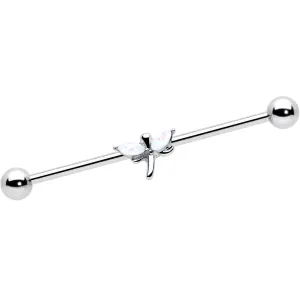 14 Gauge White Faux Opal Simple Style Dragonfly Industrial Barbell 38mm