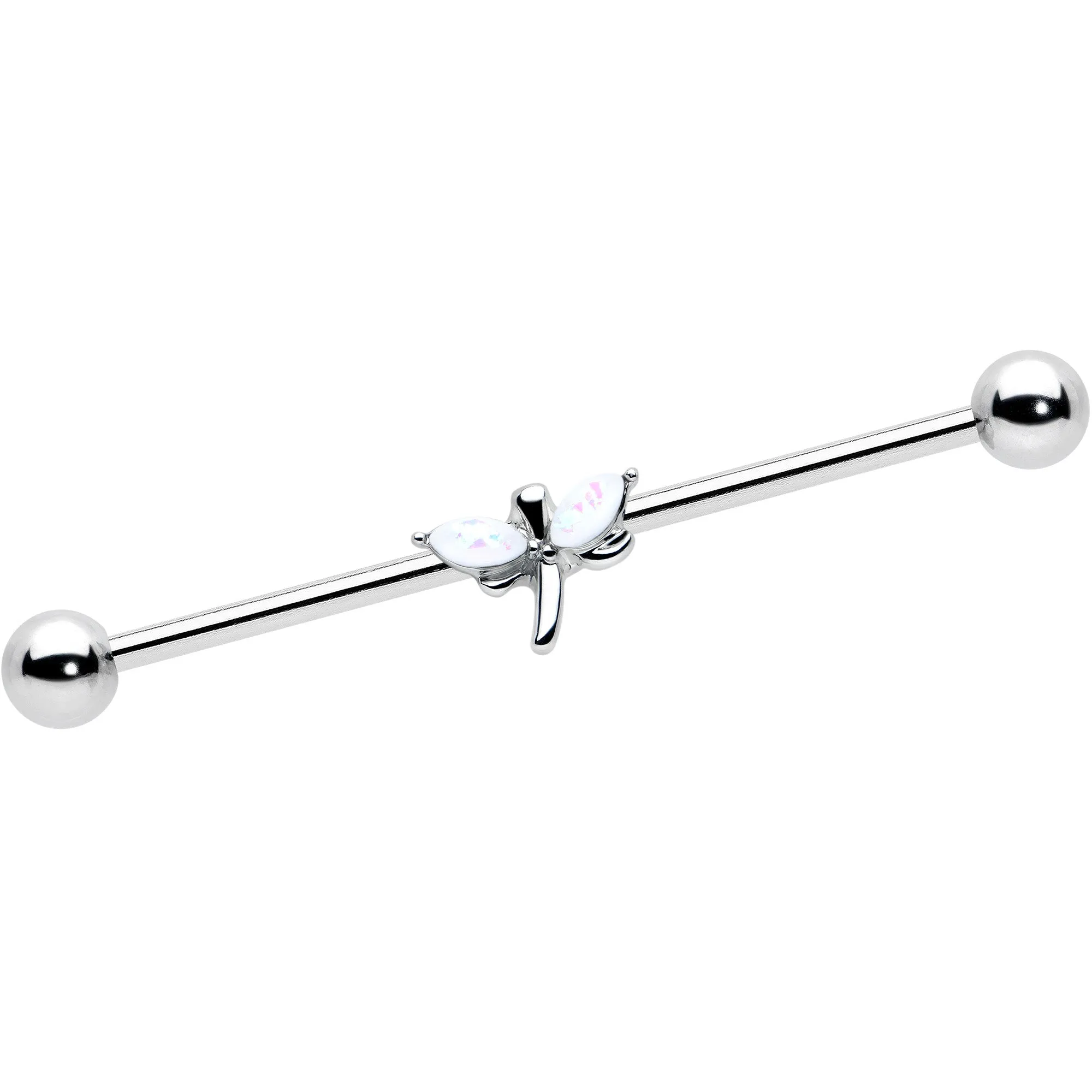 14 Gauge White Faux Opal Simple Style Dragonfly Industrial Barbell 38mm