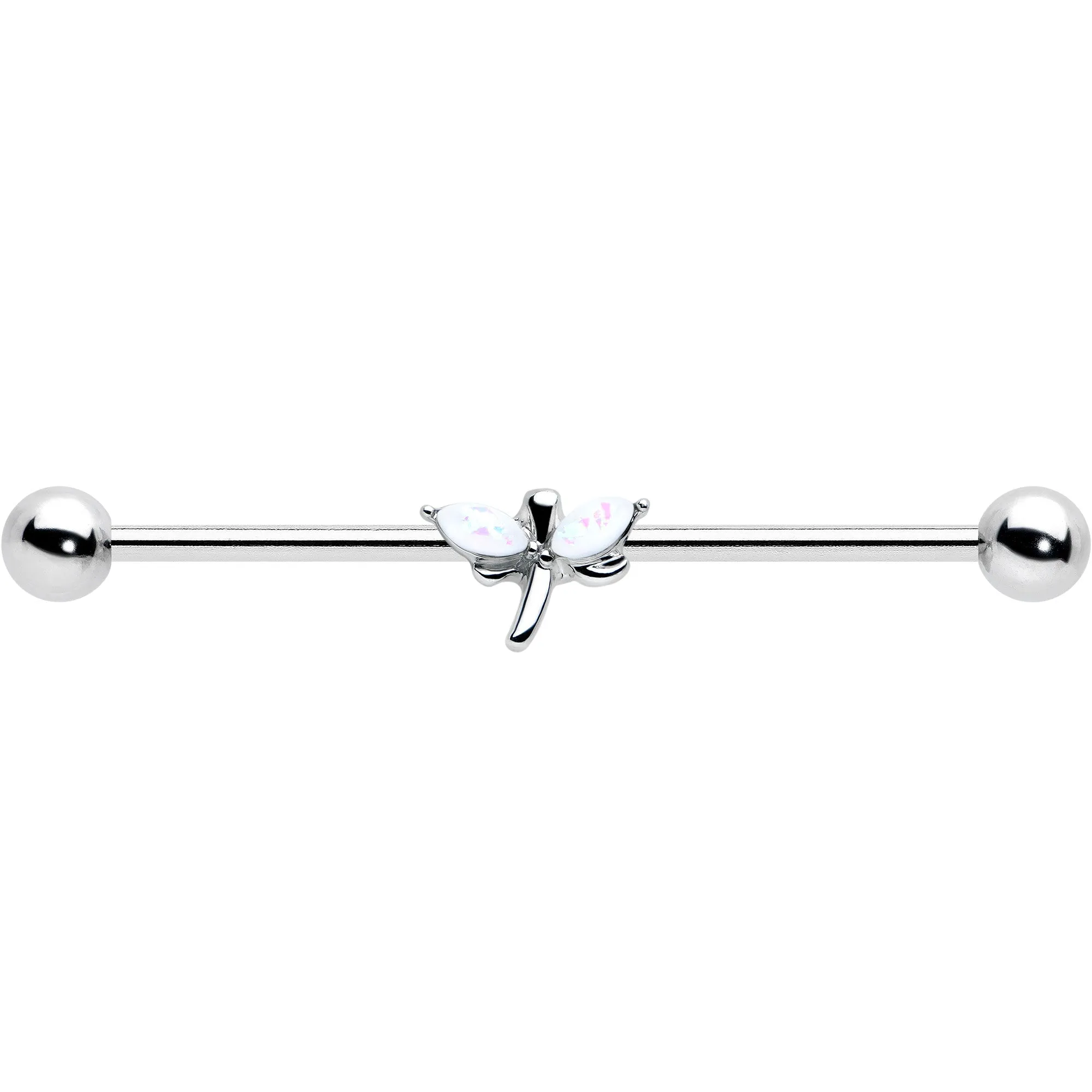 14 Gauge White Faux Opal Simple Style Dragonfly Industrial Barbell 38mm