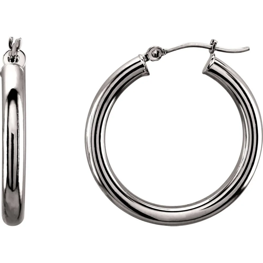 14k White Gold 25mm Tube Hoop Earrings