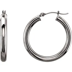 14k White Gold 25mm Tube Hoop Earrings