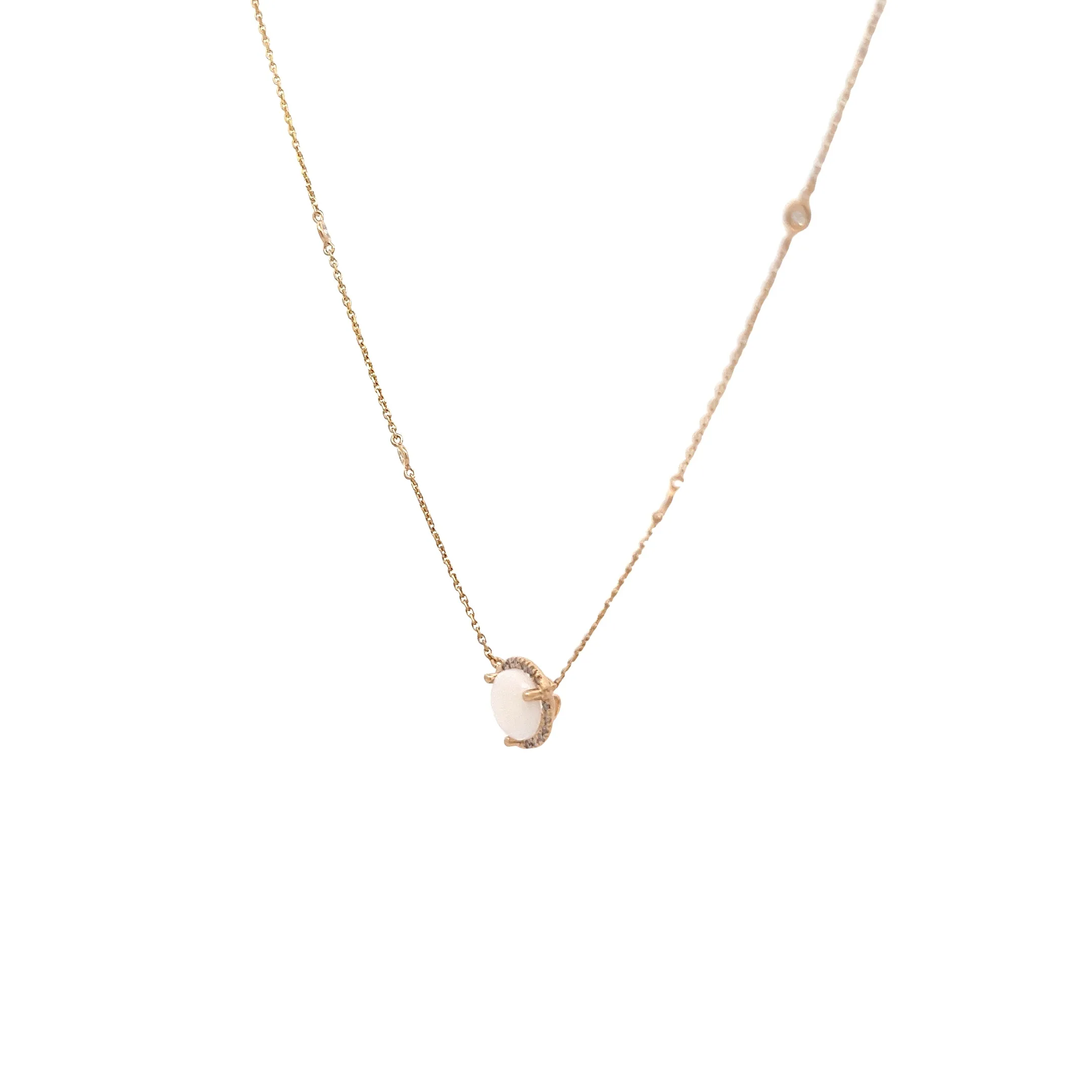 14K YELLOW GOLD  1CT ROUND OPAL AND .20CT HALO DIAMOND 18" INCHE NECKLACE