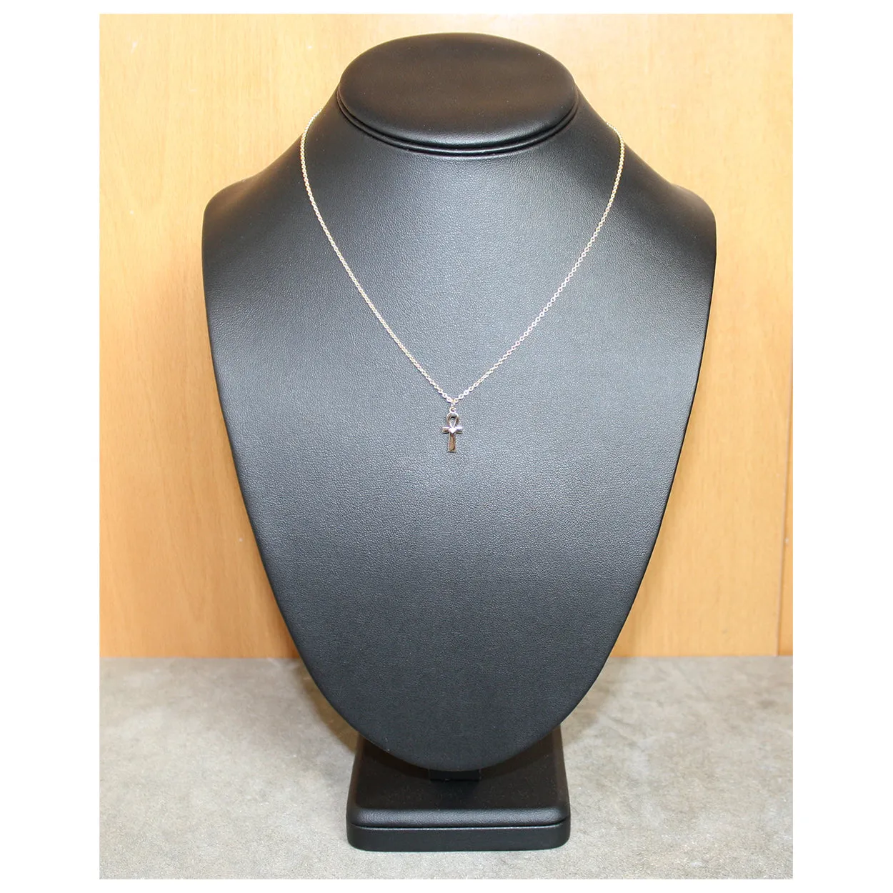 14k Yellow Gold Ankh Diamond Pendant and Chain Necklace for Women