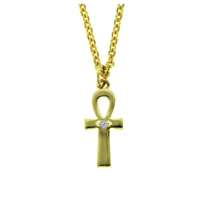 14k Yellow Gold Ankh Diamond Pendant and Chain Necklace for Women