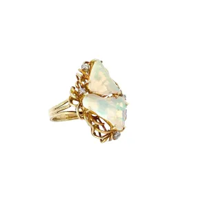 14K YELLOW GOLD VINTAGE OPAL AND DIAMOND FREE FORM Ring