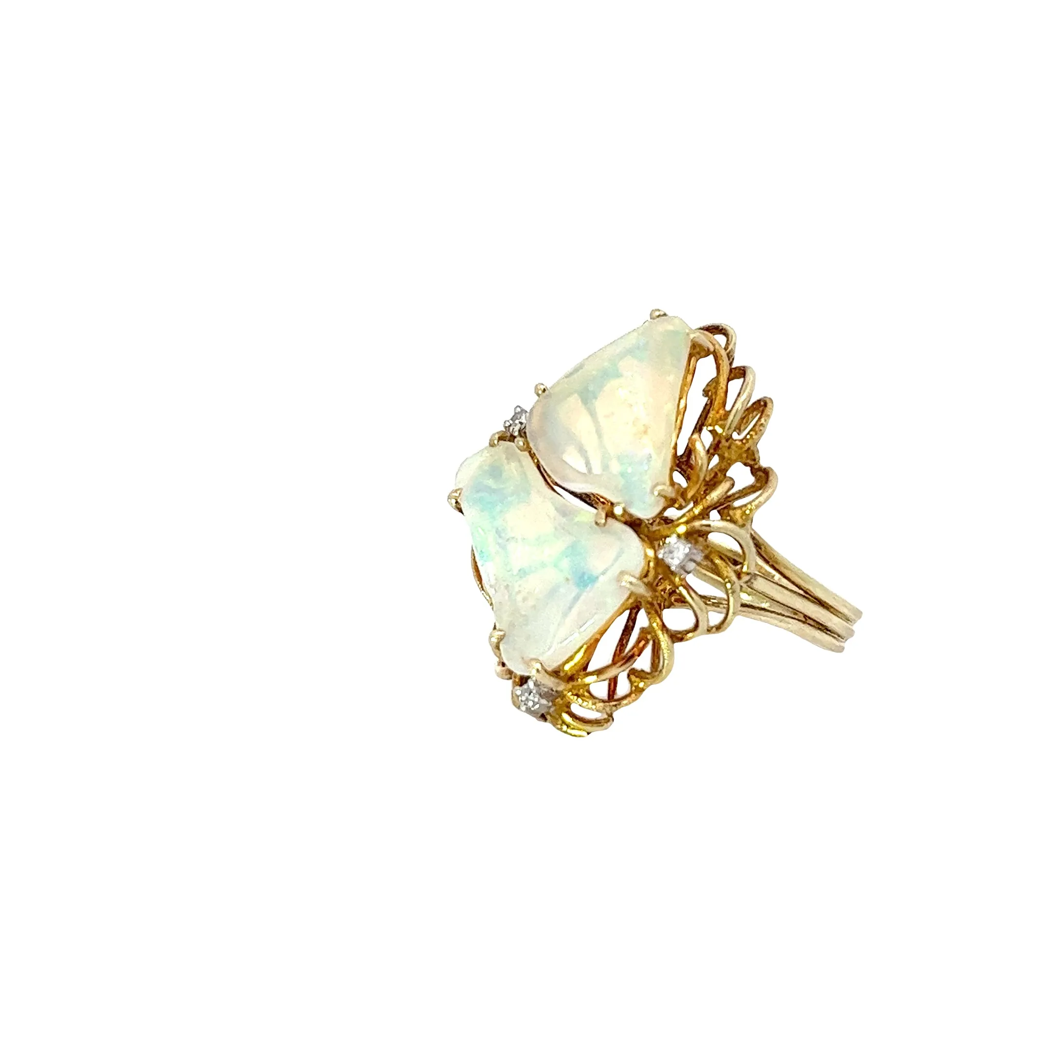 14K YELLOW GOLD VINTAGE OPAL AND DIAMOND FREE FORM Ring