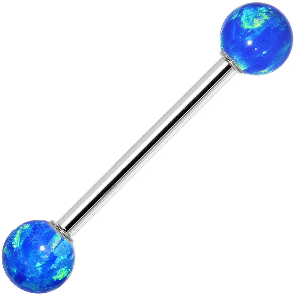 14kt White Gold 5mm Blue Synthetic Opal Barbell Tongue Ring 14 Gauge 5/8