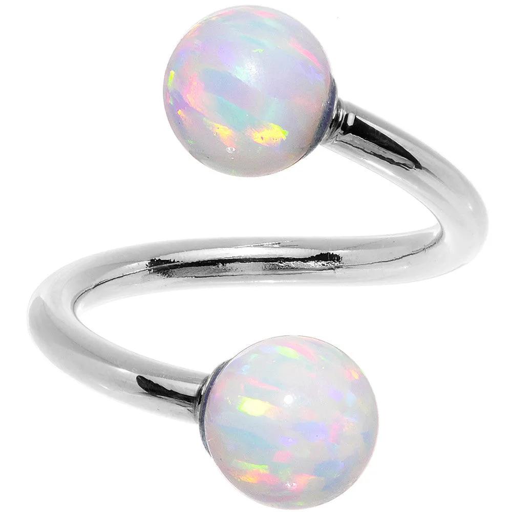 14kt White Gold White Synthetic Opal Spiral Twister 14 Gauge 7/16