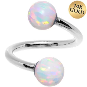 14kt White Gold White Synthetic Opal Spiral Twister 14 Gauge 7/16