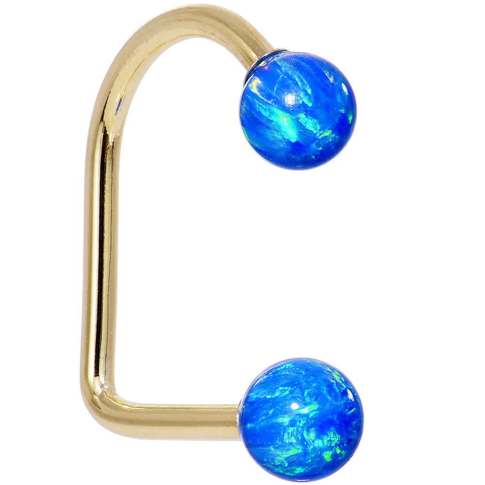 14kt Yellow Gold Blue 5mm Synthetic Opal Lippy Loop 14 Gauge 3/8