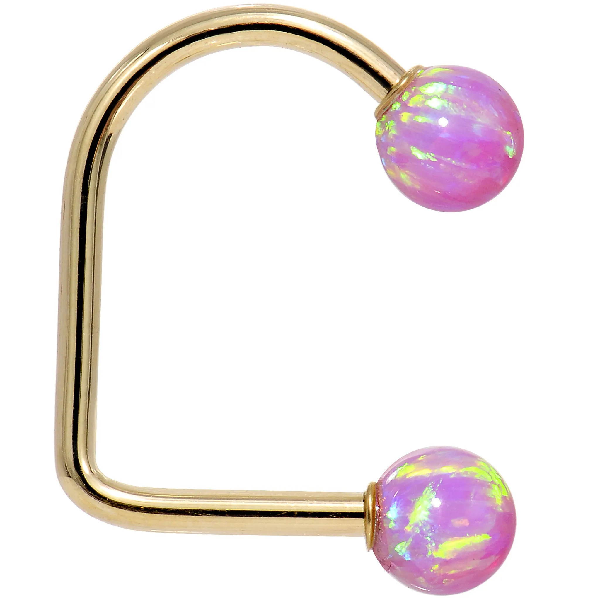 14kt Yellow Gold Fuchsia 5mm Synthetic Opal Lippy Loop 14 Gauge 3/8