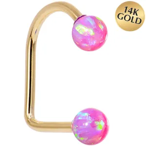 14kt Yellow Gold Fuchsia 5mm Synthetic Opal Lippy Loop 14 Gauge 3/8