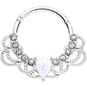 16 Gauge 3/8 White Faux Opal Lace Lover Hinged Segment Ring