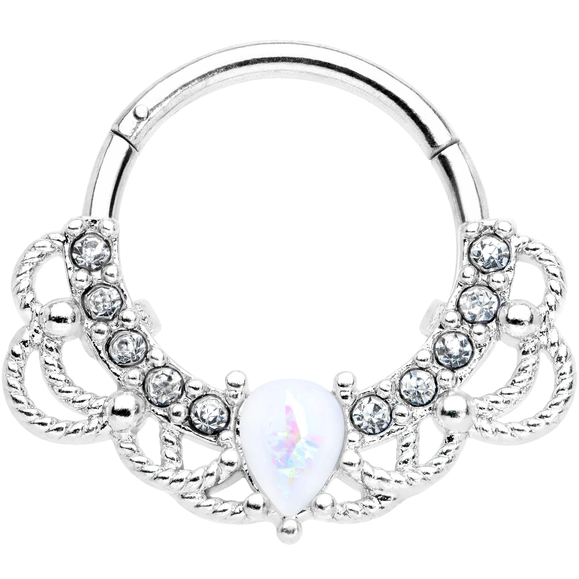 16 Gauge 3/8 White Faux Opal Lace Lover Hinged Segment Ring