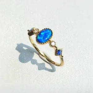 18K Gold 0.08ct Oval Cut Natural Opal Gemstone Ring