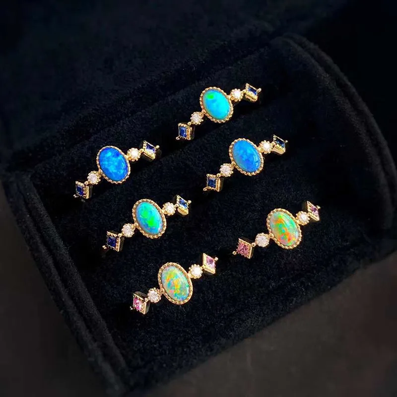 18K Gold 0.08ct Oval Cut Natural Opal Gemstone Ring