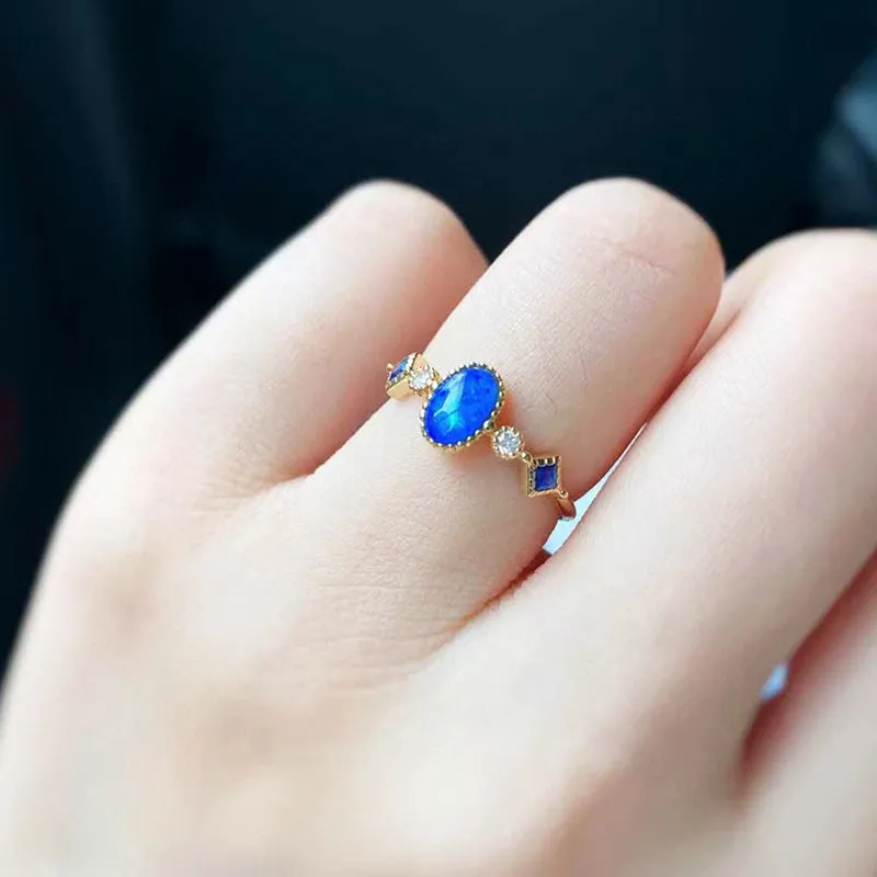 18K Gold 0.08ct Oval Cut Natural Opal Gemstone Ring