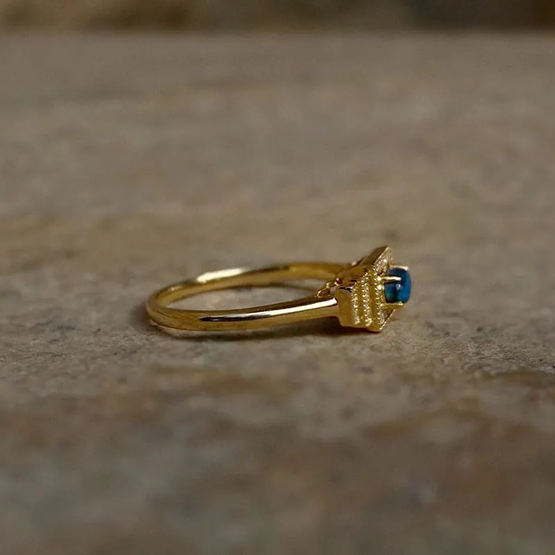 18K Gold 0.20ct Natural Opal Real Diamond Rectangle Ring