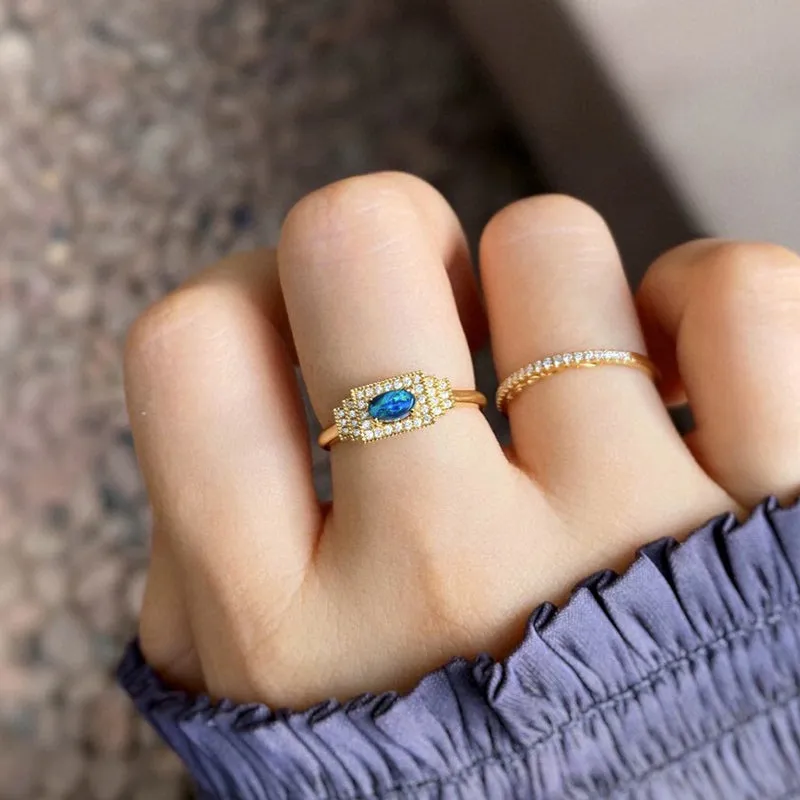 18K Gold 0.20ct Natural Opal Real Diamond Rectangle Ring
