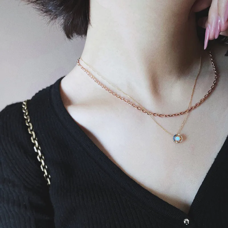 18K Gold 0.35ct Natural Opal Real Sapphire Diamond Pendant Necklace 18"