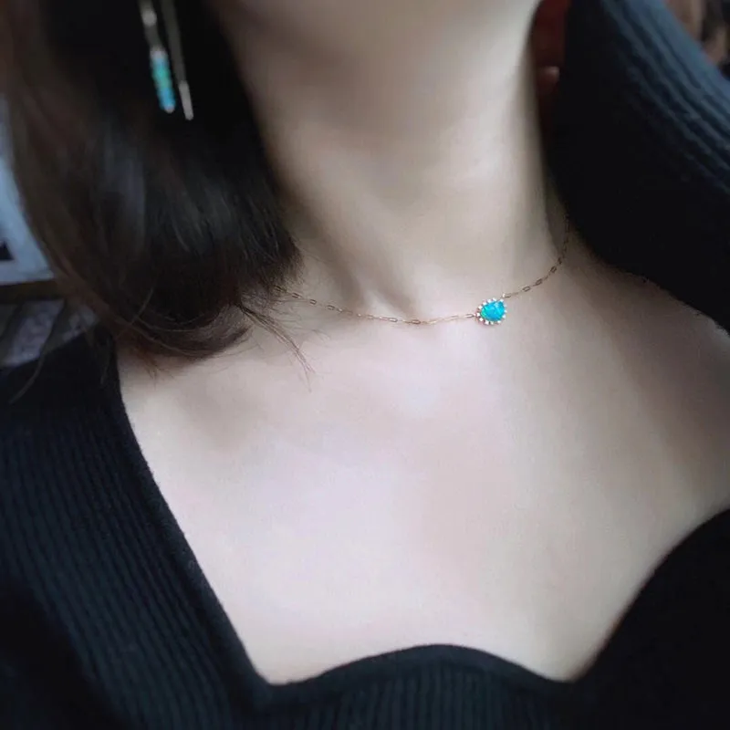 18K Gold 0.60ct Natural Opal 0.70ct Real Diamond Necklace 18"