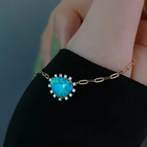 18K Gold 0.60ct Natural Opal 0.70ct Real Diamond Necklace 18"