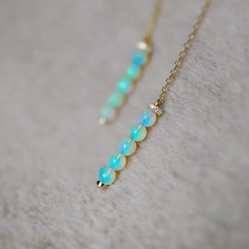 18K Gold 1.5ct Natural Opal 0.02ct Diamond Drop Earrings