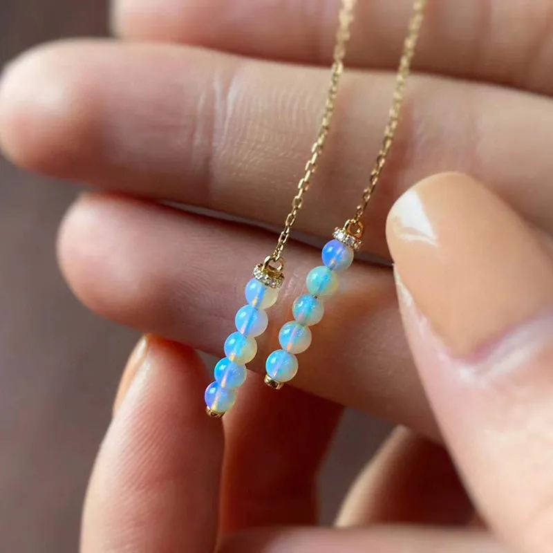 18K Gold 1.5ct Natural Opal 0.02ct Diamond Drop Earrings