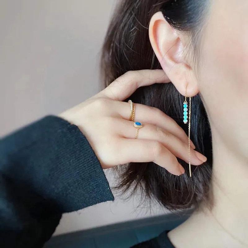 18K Gold 1.5ct Natural Opal 0.02ct Diamond Drop Earrings