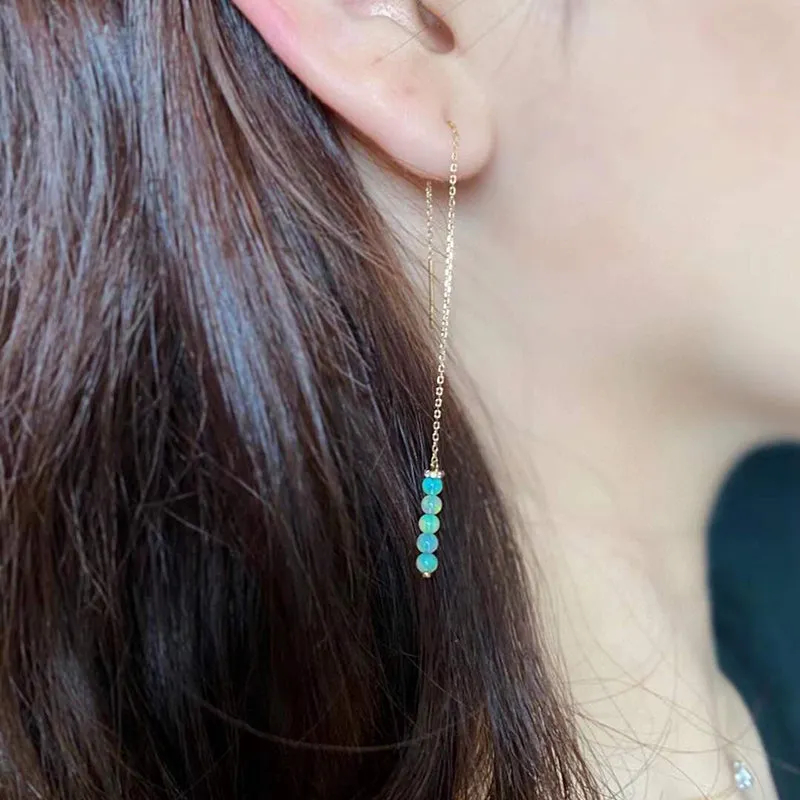 18K Gold 1.5ct Natural Opal 0.02ct Diamond Drop Earrings
