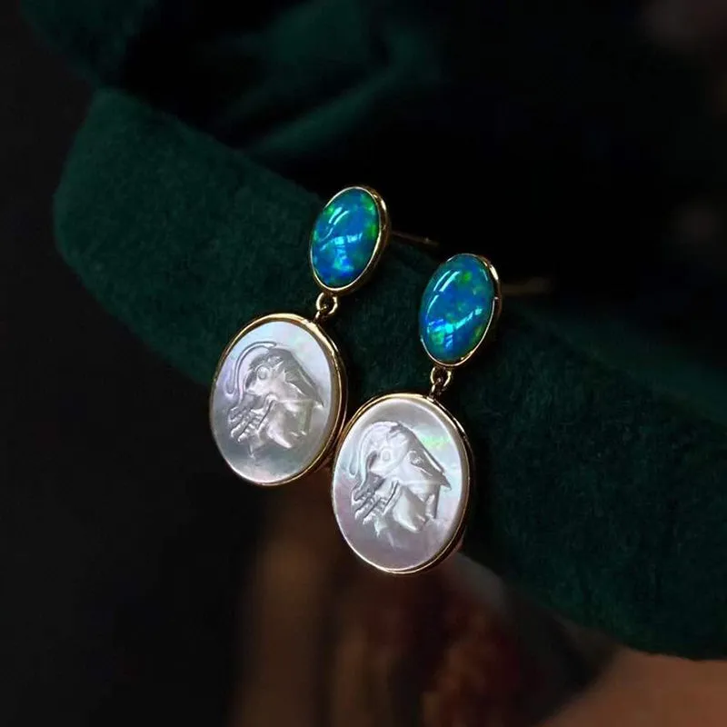 18K Gold Akoya Pearl/Natural Opal Mother of Pearl Stud Earrings