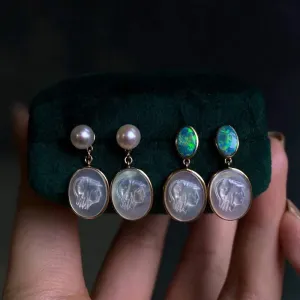 18K Gold Akoya Pearl/Natural Opal Mother of Pearl Stud Earrings