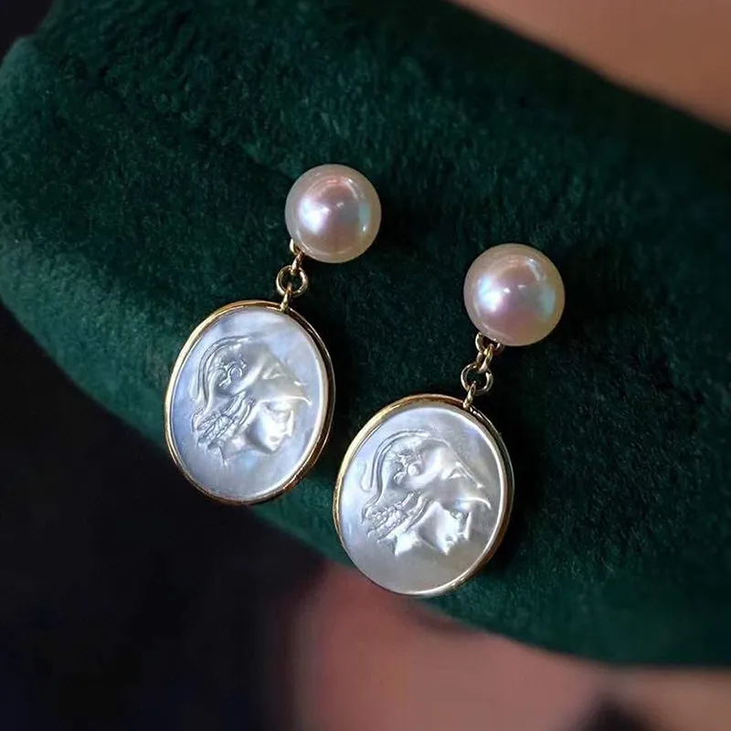 18K Gold Akoya Pearl/Natural Opal Mother of Pearl Stud Earrings