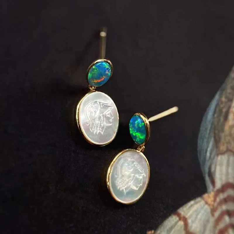 18K Gold Akoya Pearl/Natural Opal Mother of Pearl Stud Earrings