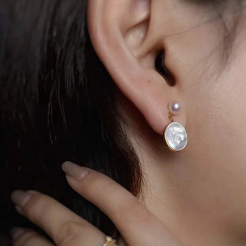 18K Gold Akoya Pearl/Natural Opal Mother of Pearl Stud Earrings