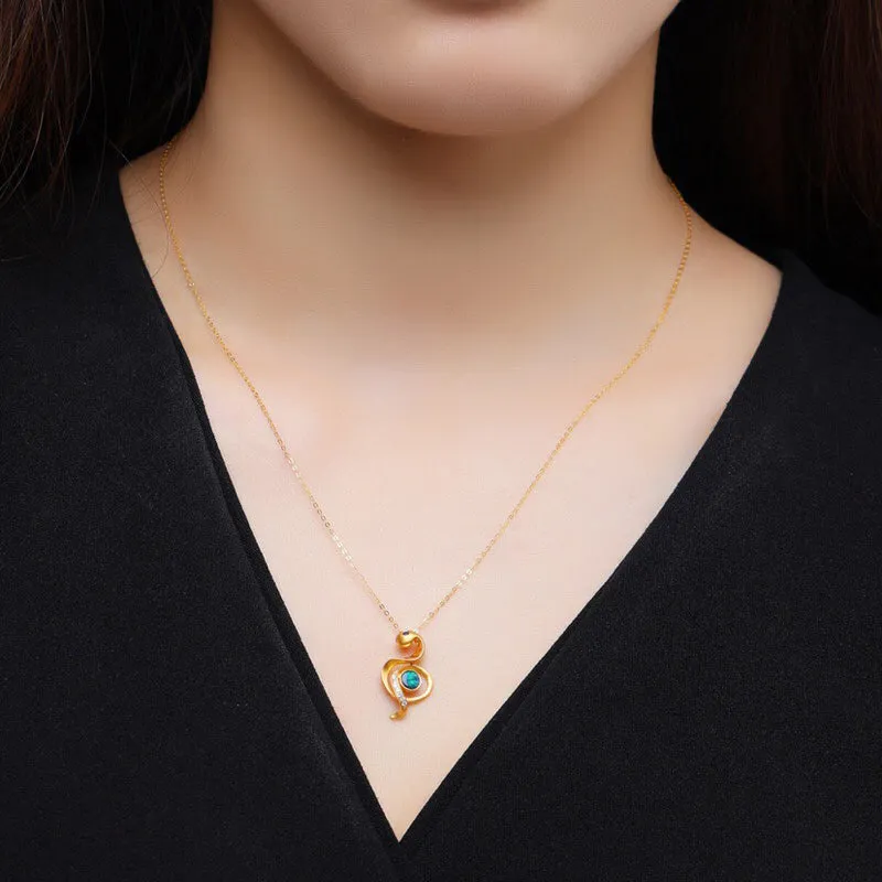 18K Gold Diamond Sapphire Round Cut Natural Opal 12X24M Snake Pendant Necklace