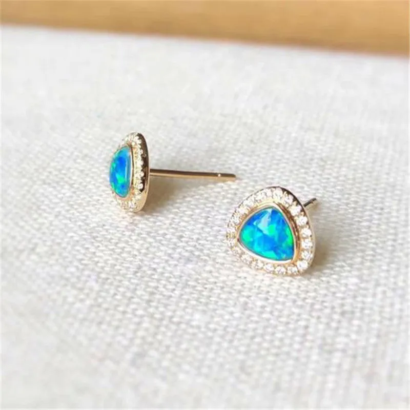 18K Gold Diamond Trillion Cut Natural Opal 5.2M Fine Stud Earrings