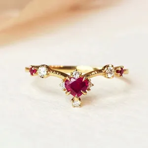 18K Gold Heart Shape 0.25ct Natural Ruby Ring