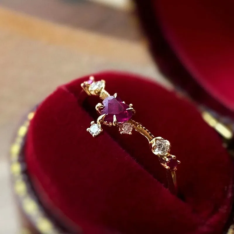 18K Gold Heart Shape 0.25ct Natural Ruby Ring