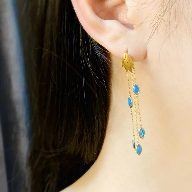 18K Gold Marquise Cut 1.0ct Natural Opal Drop Earrings