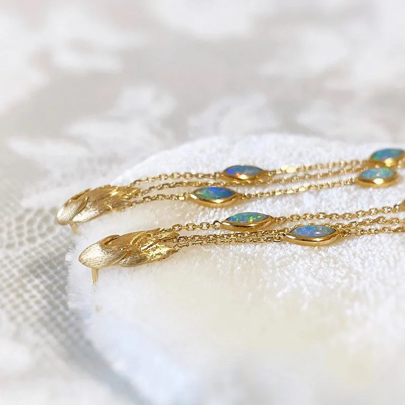18K Gold Marquise Cut 1.0ct Natural Opal Drop Earrings