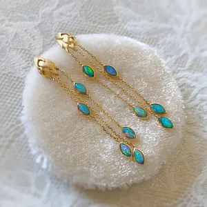 18K Gold Marquise Cut 1.0ct Natural Opal Drop Earrings