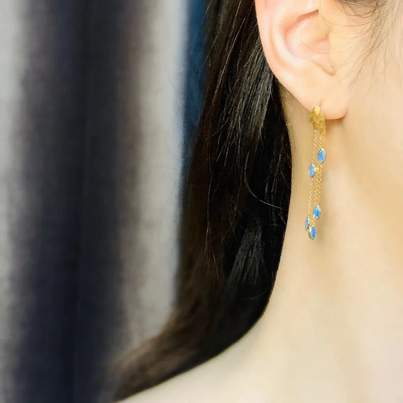 18K Gold Marquise Cut 1.0ct Natural Opal Drop Earrings