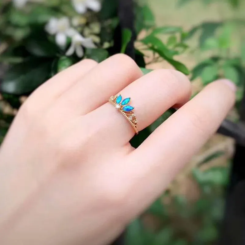18K Gold Marquise Cut Natural Opal Diamond 0.05ct Crown Ring