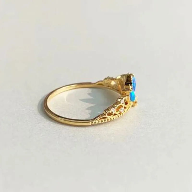 18K Gold Marquise Cut Natural Opal Diamond 0.05ct Crown Ring