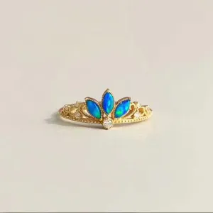 18K Gold Marquise Cut Natural Opal Diamond 0.05ct Crown Ring
