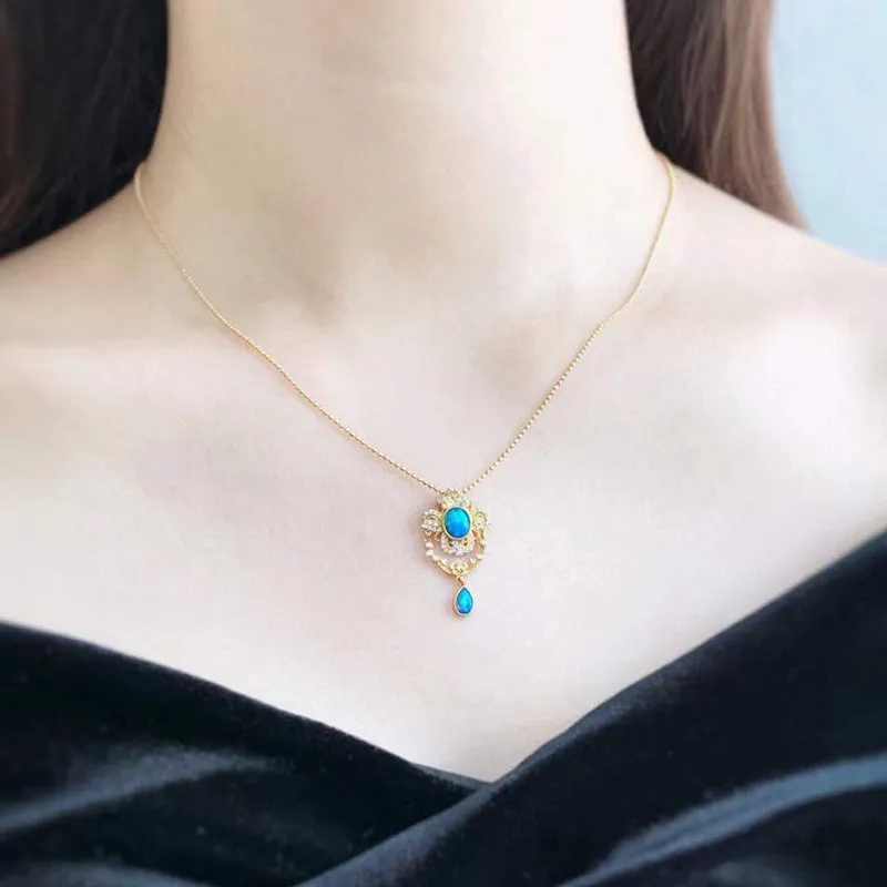 18K Gold Oval Cut 0.20ct Natural Opal Diamond Pendant Necklace18"