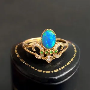 18K Gold Oval Cut 0.5ct Natural Opal Gemstone Vintage Ring